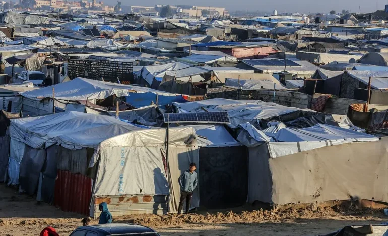 Palestinians shelter in tents in the al-Mawasi area of southern Gaza on January 1, 2025, which has come under relentless attack by Israel's military