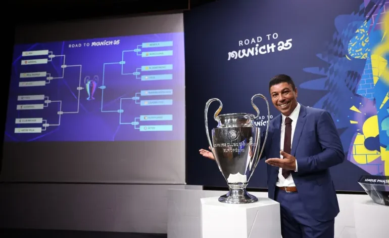 Former Brazil footballer Giovane Elber conducted the Champions League draw
