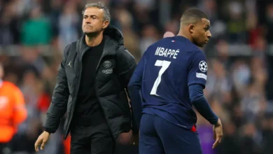 PSG coach Luis Enrique, left, and then-PSG forward Kylian Mbappe had a challenging relationship in the Frenchman's final season at the Paris club in 2023-24