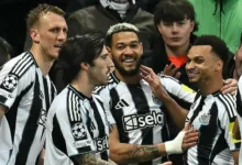 Newcastle United are just the third English team to score nine or more goals in a Uefa Champions League knockout stage tie