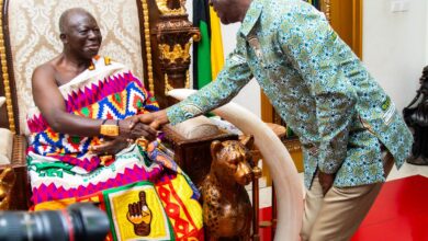 Prof Eric Kwesi Ofori, Vice Chancellor of GCU in a hand shake with the Asantehene Otumfuo Osei Tutu II