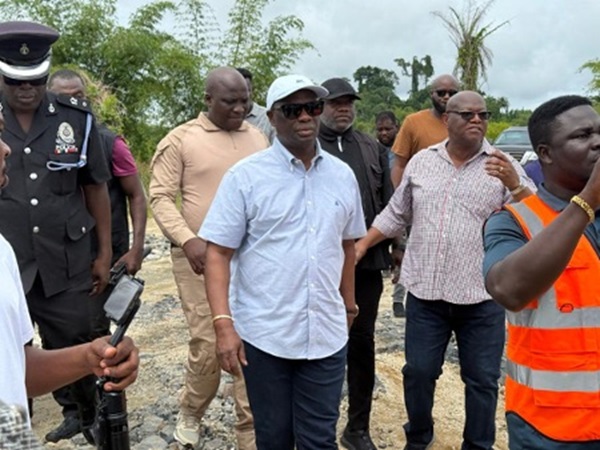 Armah Kofi Buah, Lands Minister at Nkroful to inspect the 800Acre Land Reclamation Project