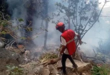 Rescue officials at the crash site in a remote area of Samburu County by Mount Ololokwe
