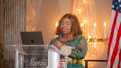 Dr Mrs Beatrice Wiafe Addai, CEO of Breast Care International and Peace and Love Hospitals addressing patrons at Maryland fundraising dinner